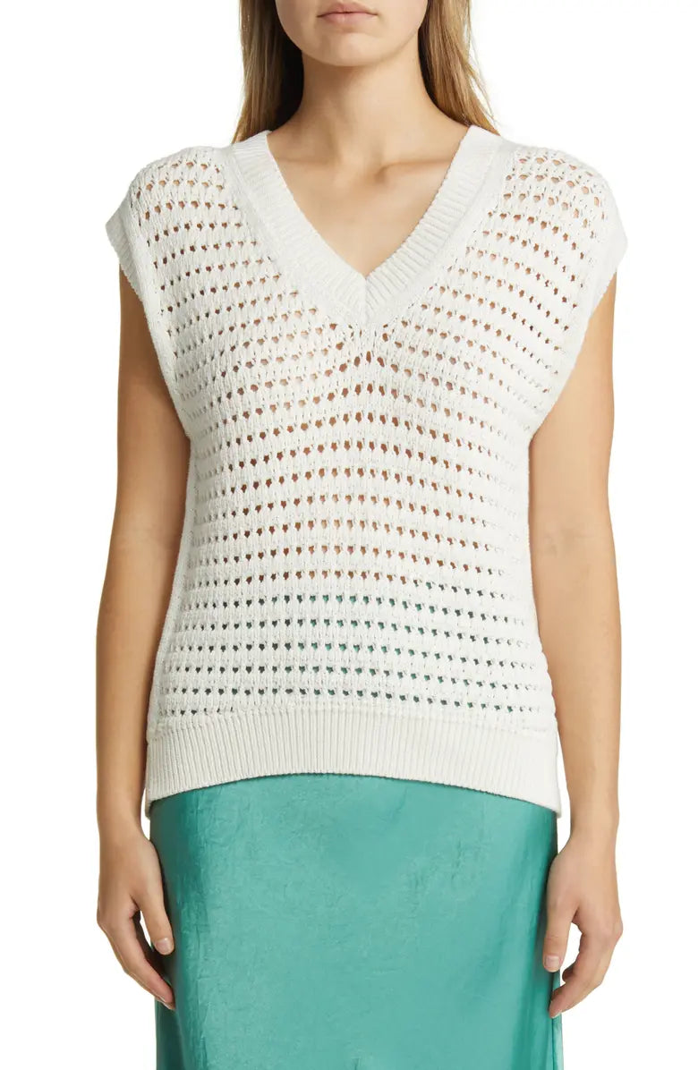 MAX MARA LEISURE white crocet knit vest