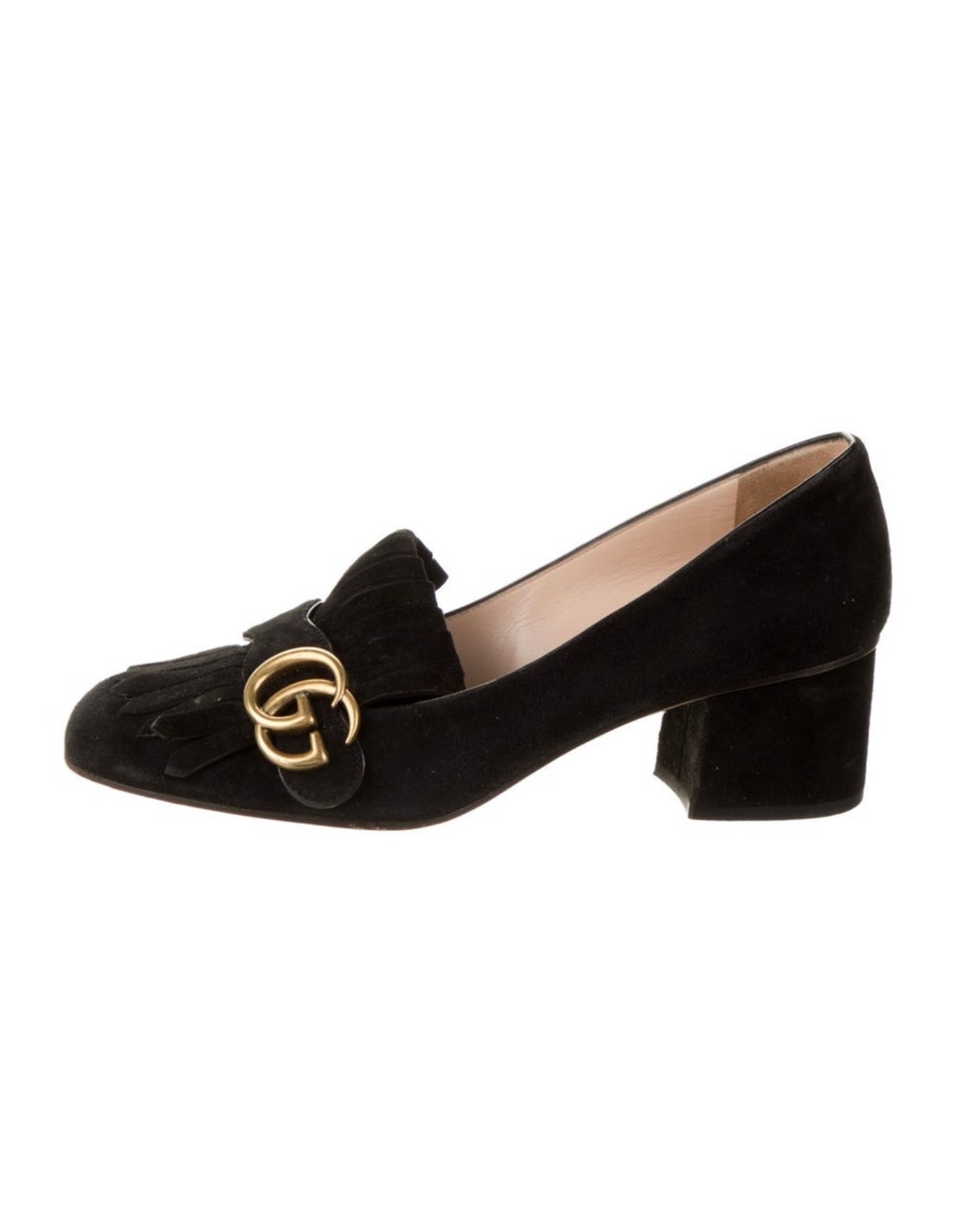 GUCCI - Black suede mid-heel loafer marmont pumps