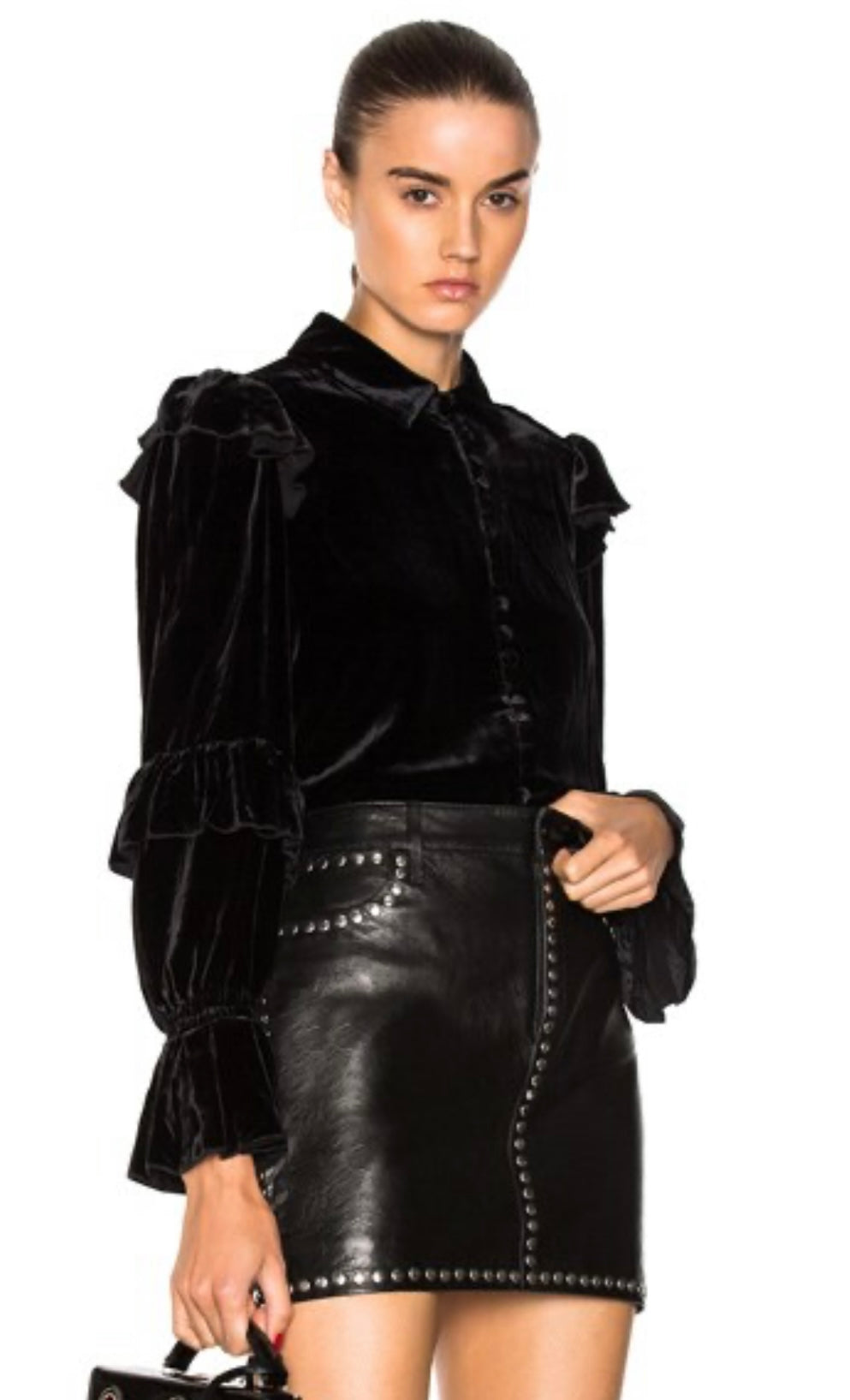 FRAME Velvet Victorian Ruffle Blouse