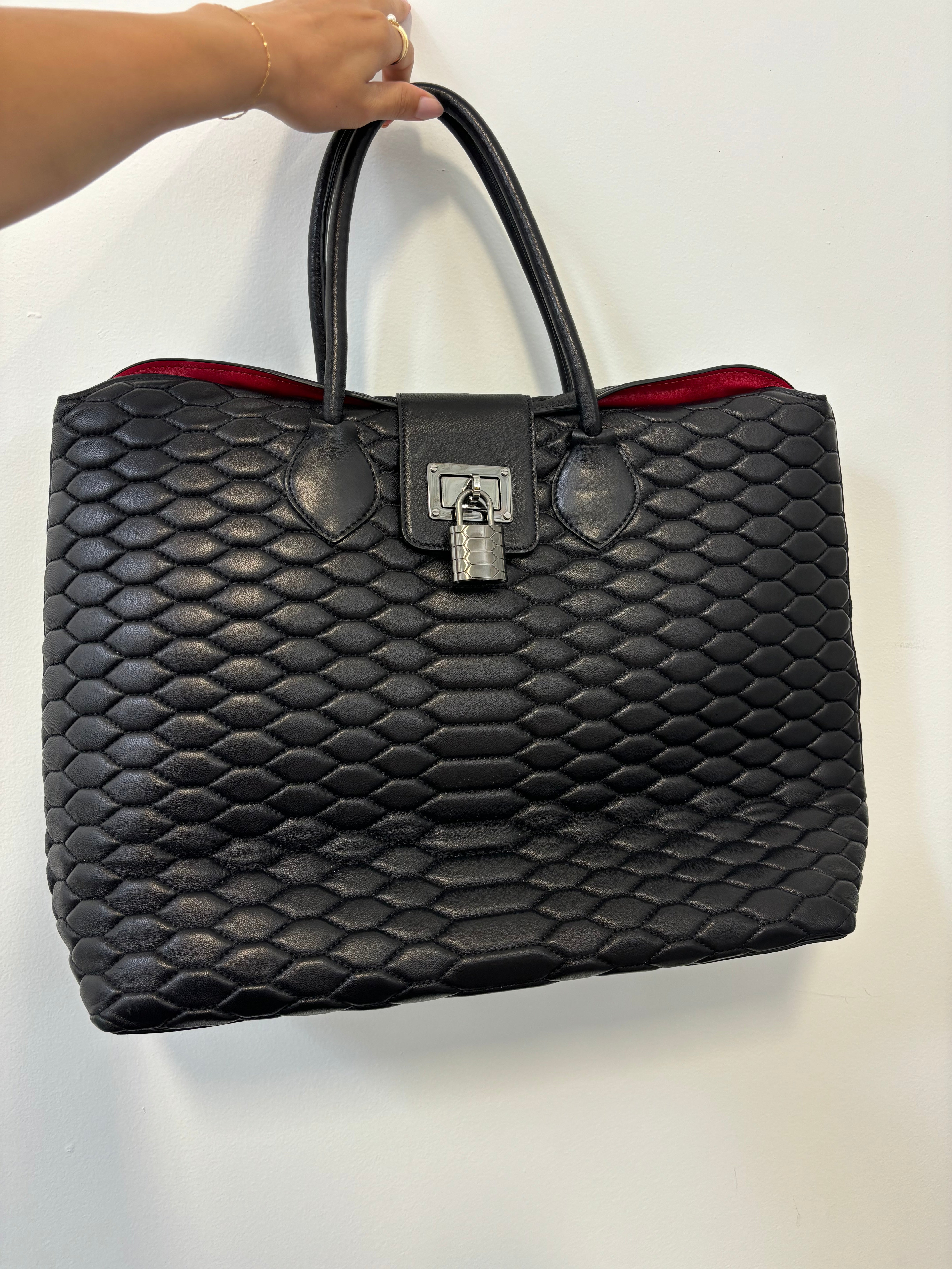 ROBERTO CAVALLI large black quilted leather tote bag, w dust bag