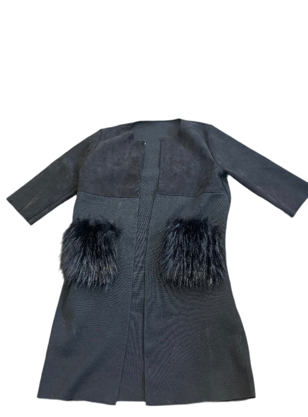 UNKNOWN BRAND suede/fur 3/4 sleeve jacket