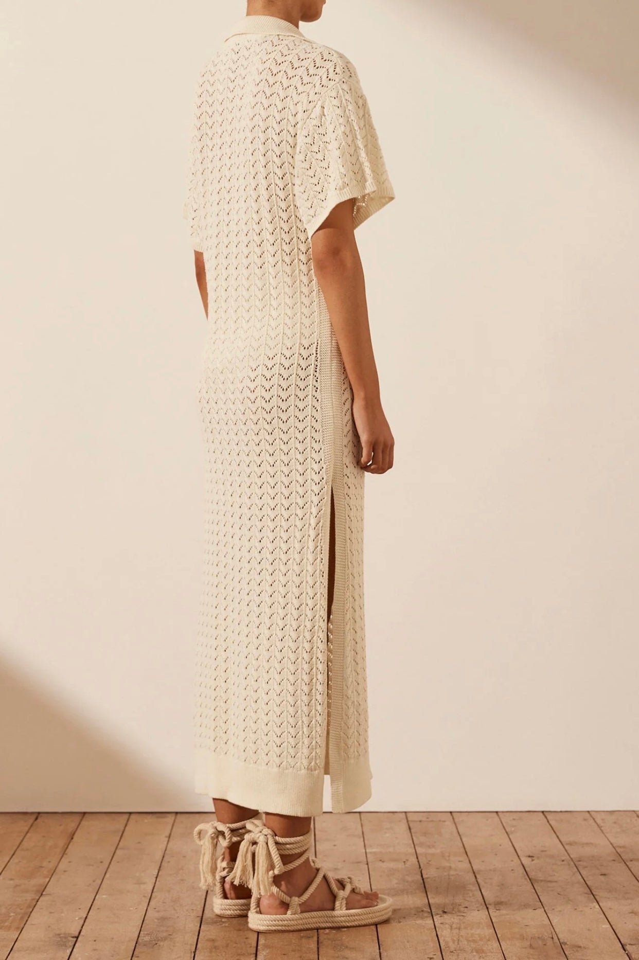 SHONA JOY - Mikala Crochet Polo Midi Dress - Coconut
