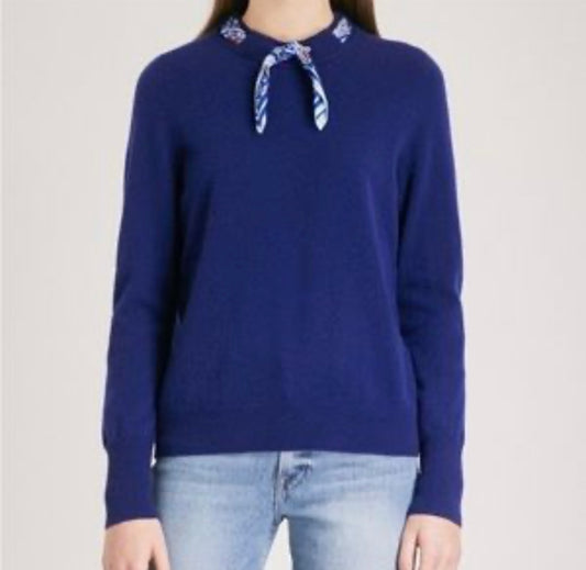 SANDRO - Royal Blue Lucky Wool & Cashmere Scarf-Collar Sweater