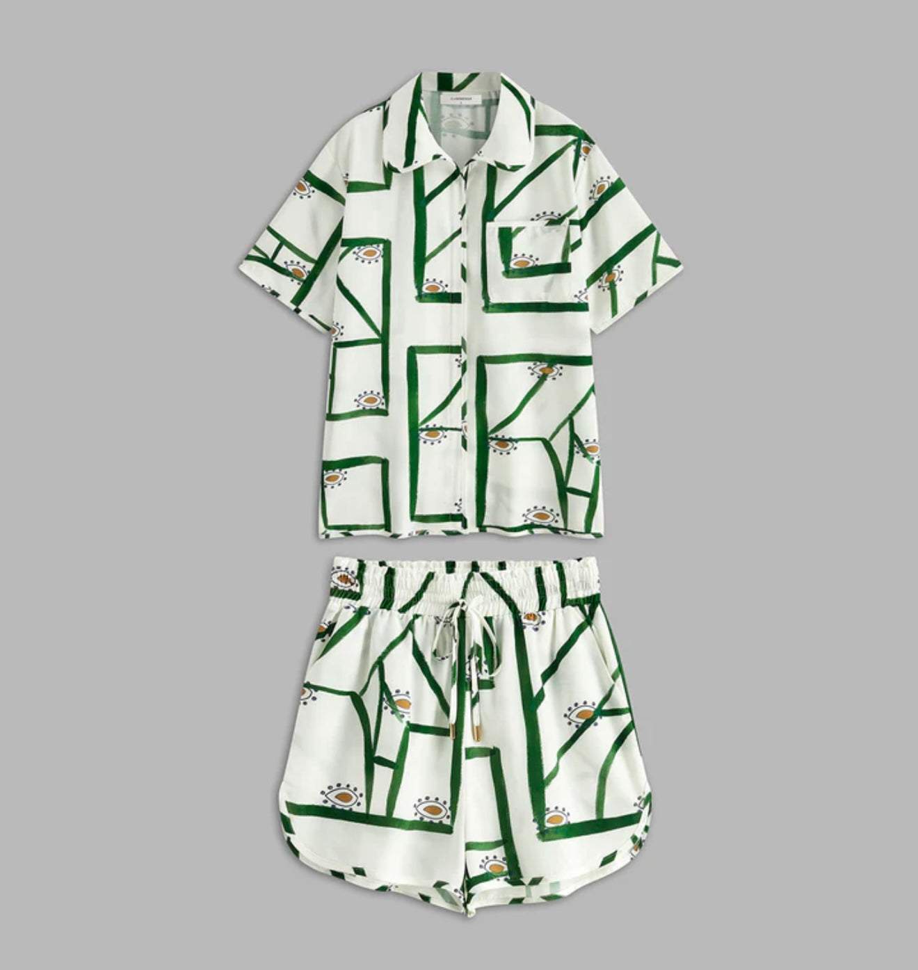 COMMENSE PRINT DRAWSTRING SHORT SET