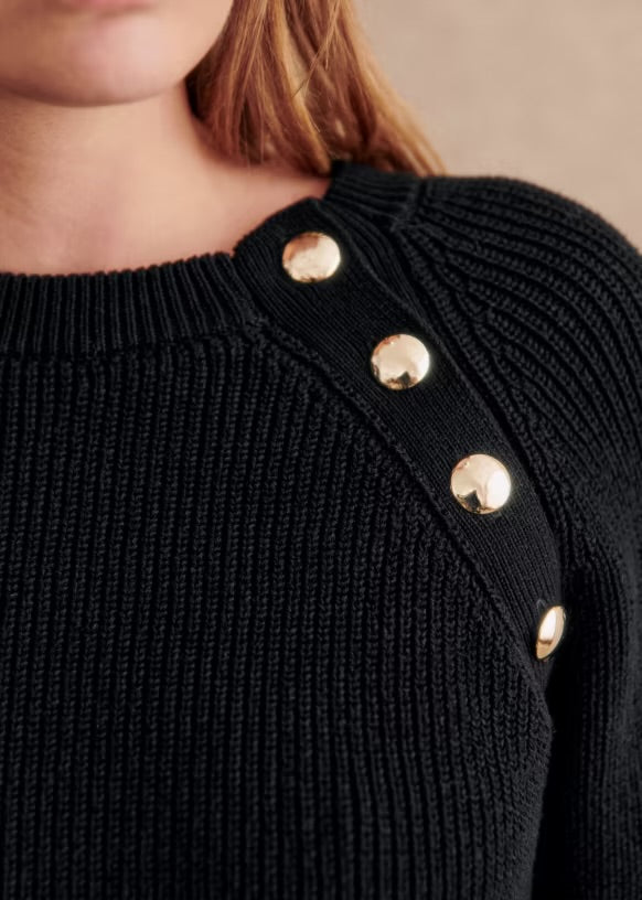 SEZANE black knit sweater with buttons
