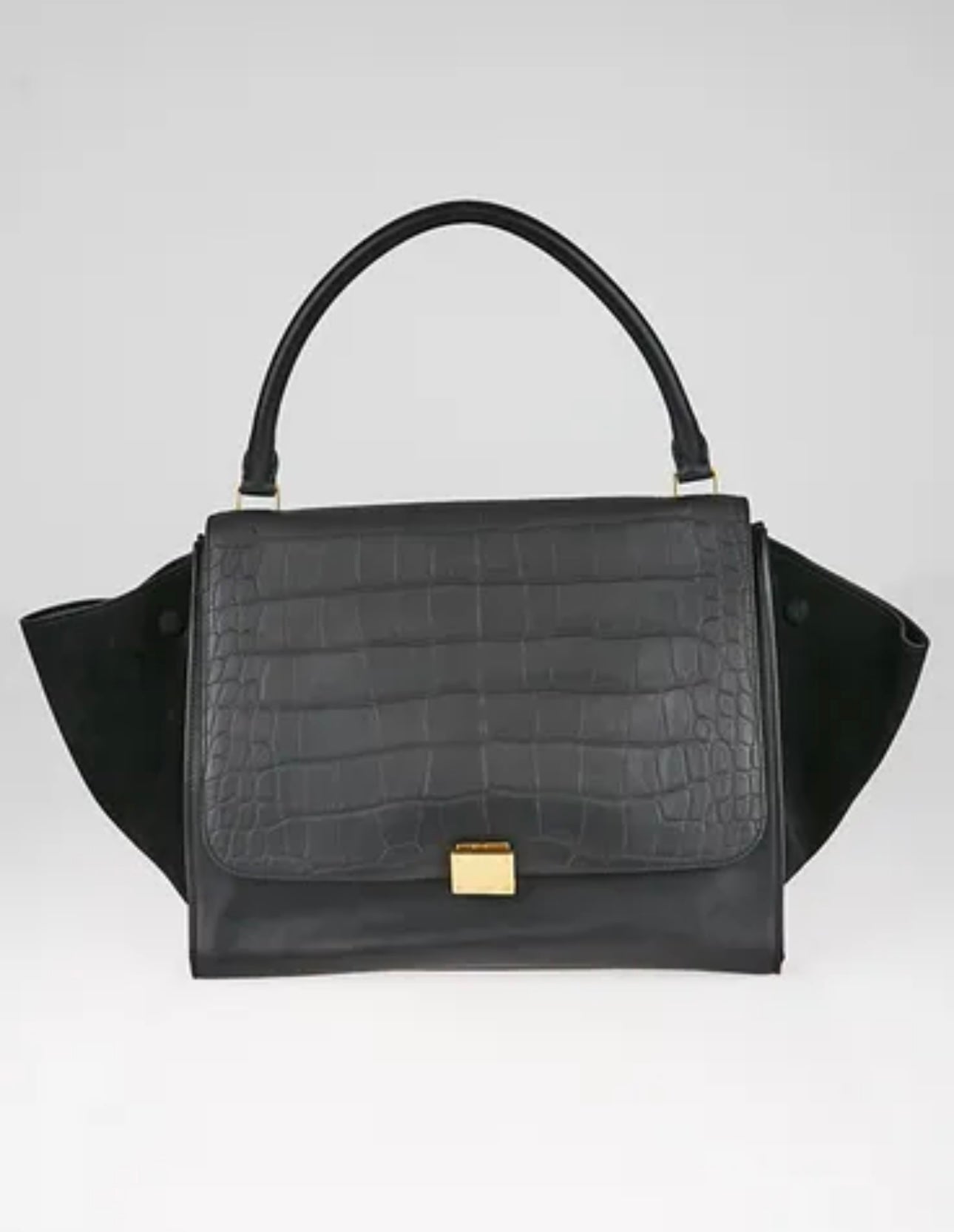 Pre-loved Celine - Black Leather Reptile Embossed Fold-Over Handbag