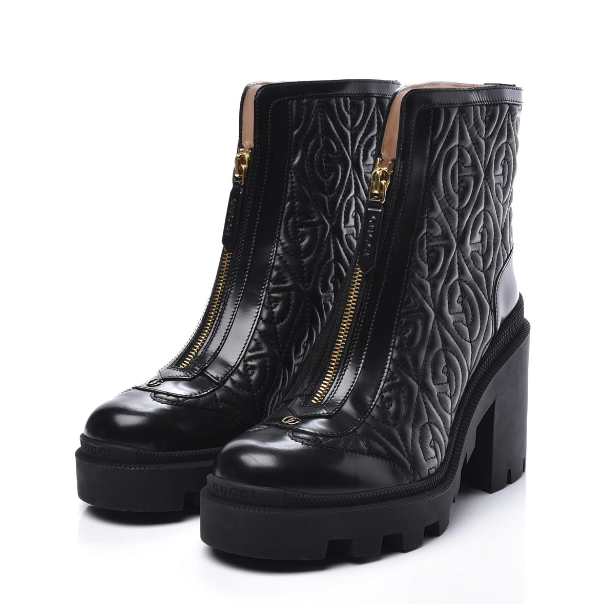 Gucci GG Black Front Zip Platform Ankle Boot