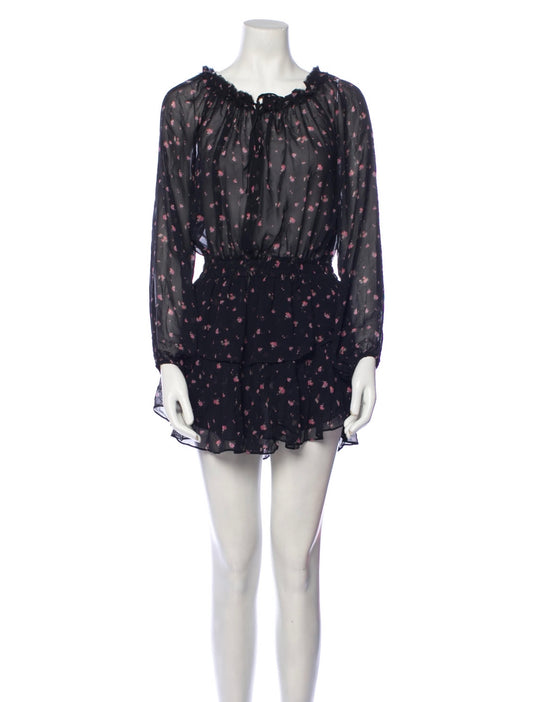 LoveShackFancy - black floral Longsleeve mini dress