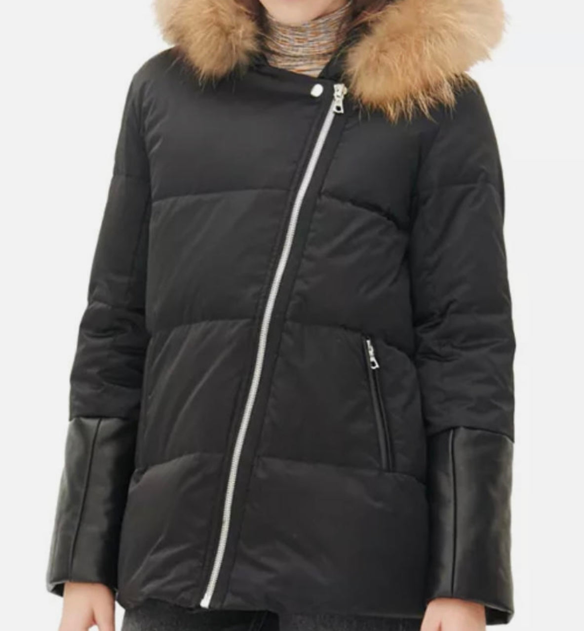 Sandro - Black Puffer Down Jacket W/ Genuine Fur Trim Hood