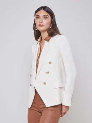 L'AGENCE white ribbed blazer