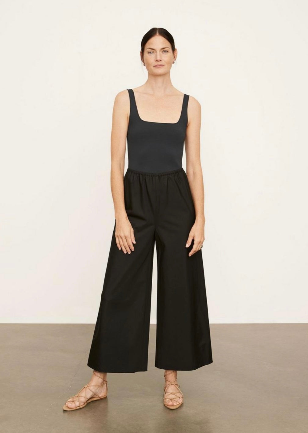 VINCE
Wide Leg Cotton Poplin Pants in Black