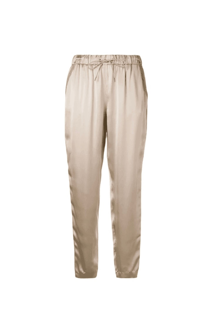 FABIANA FILIPPI champagne silk pants with silver stripes down the side
