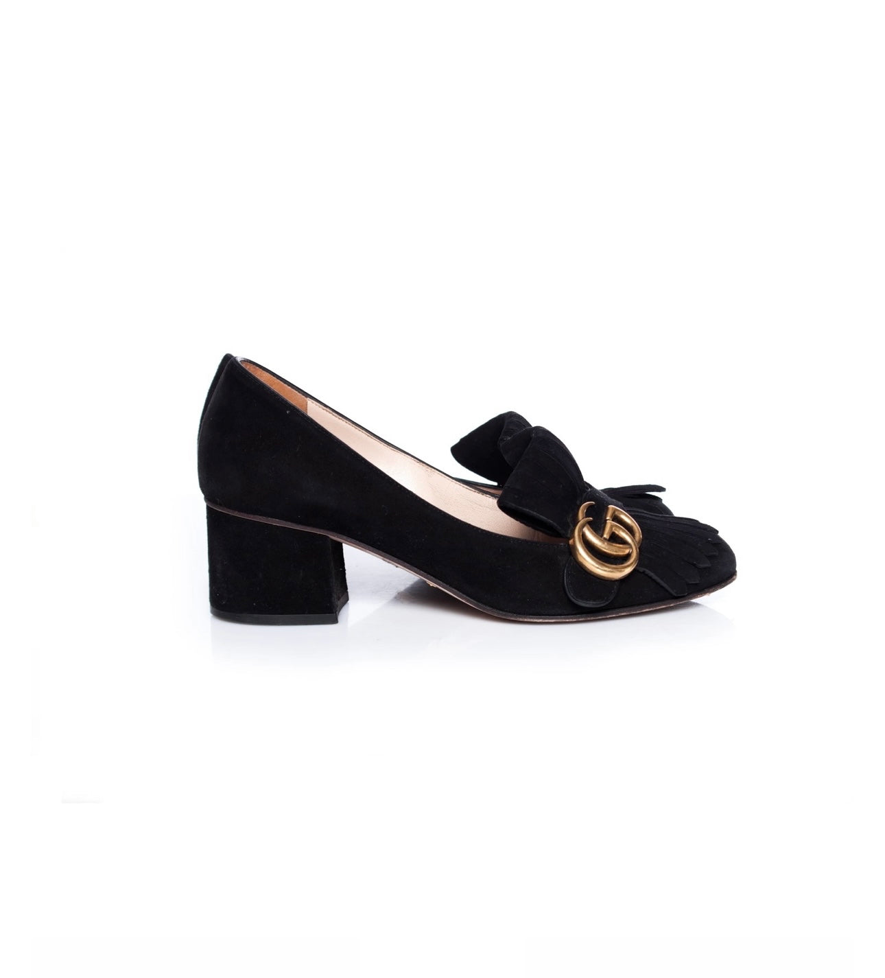 GUCCI - Black suede mid-heel loafer marmont pumps