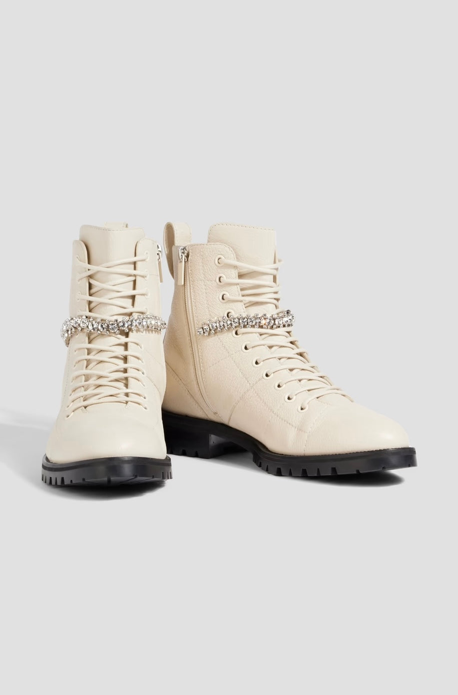 JIMMY CHOO
Cruz Flat crystal-embellished pebbled-leather combat boots