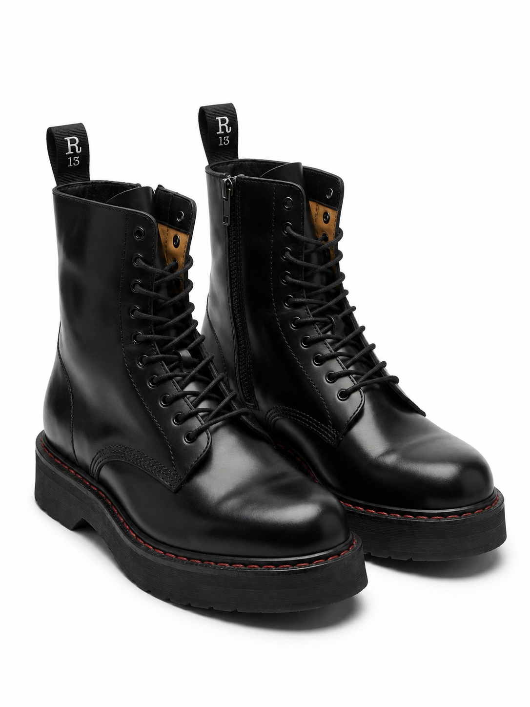 R13 BLACK LEATHER COMBAT BOOTS