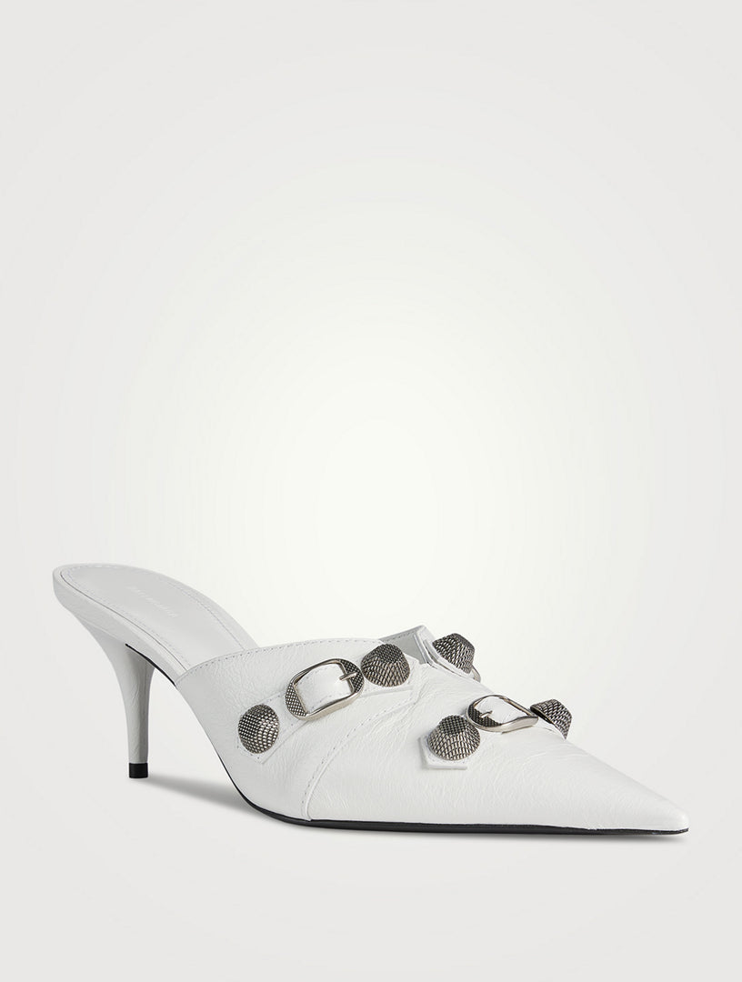 Balenciaga White Studed Pointed Toe Leather Mules