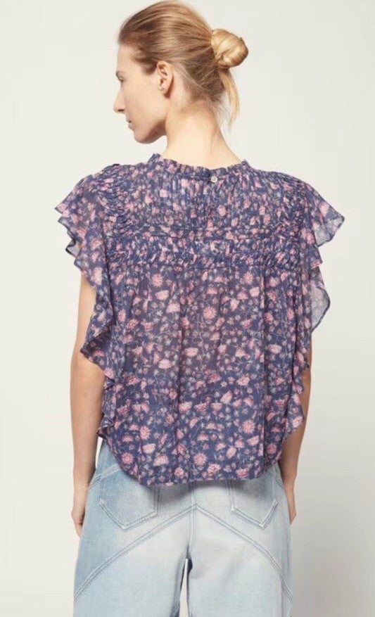 ISABEL MARANT ETOILE floral blue ruffle sleeve top