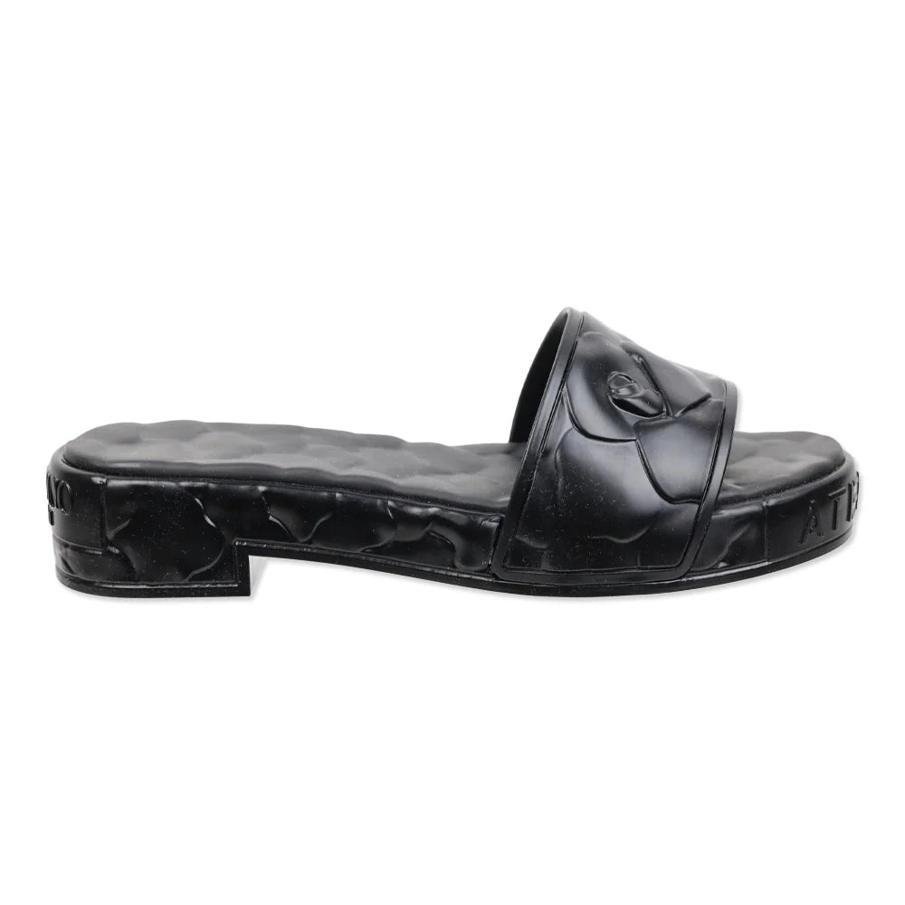 VALENTINO black rubber rose sandals