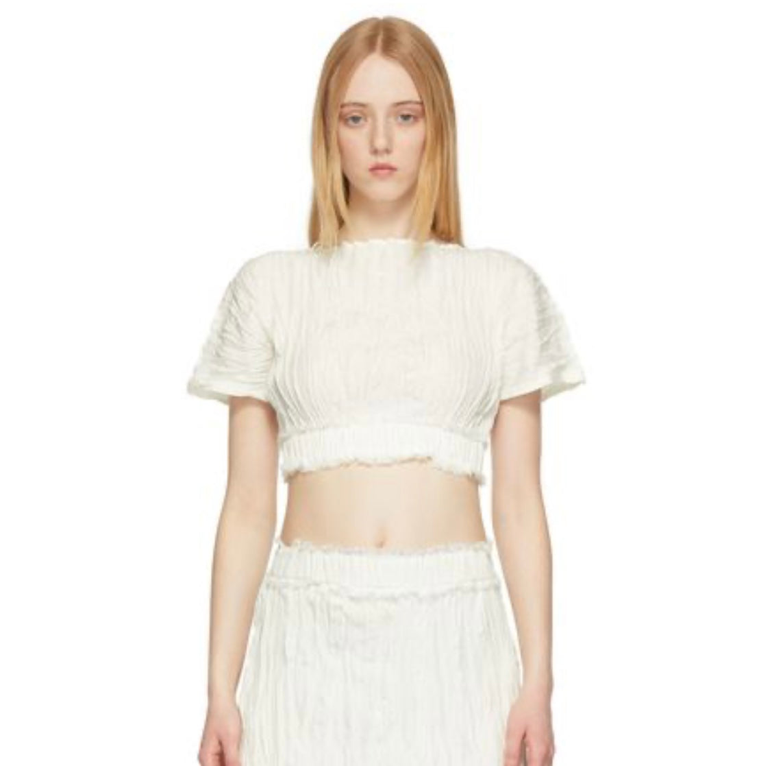 Totême - Cream Crinkled Silk Crop Top