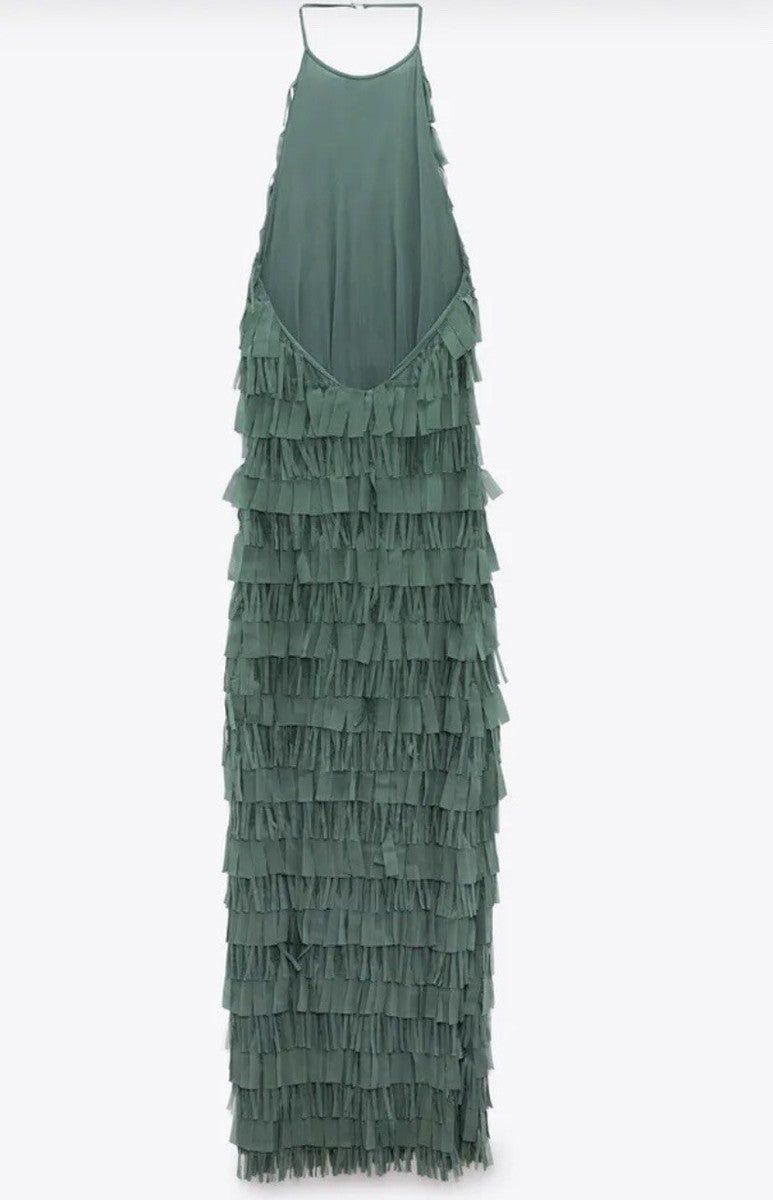 ZARA green fringe maxi dress NWT