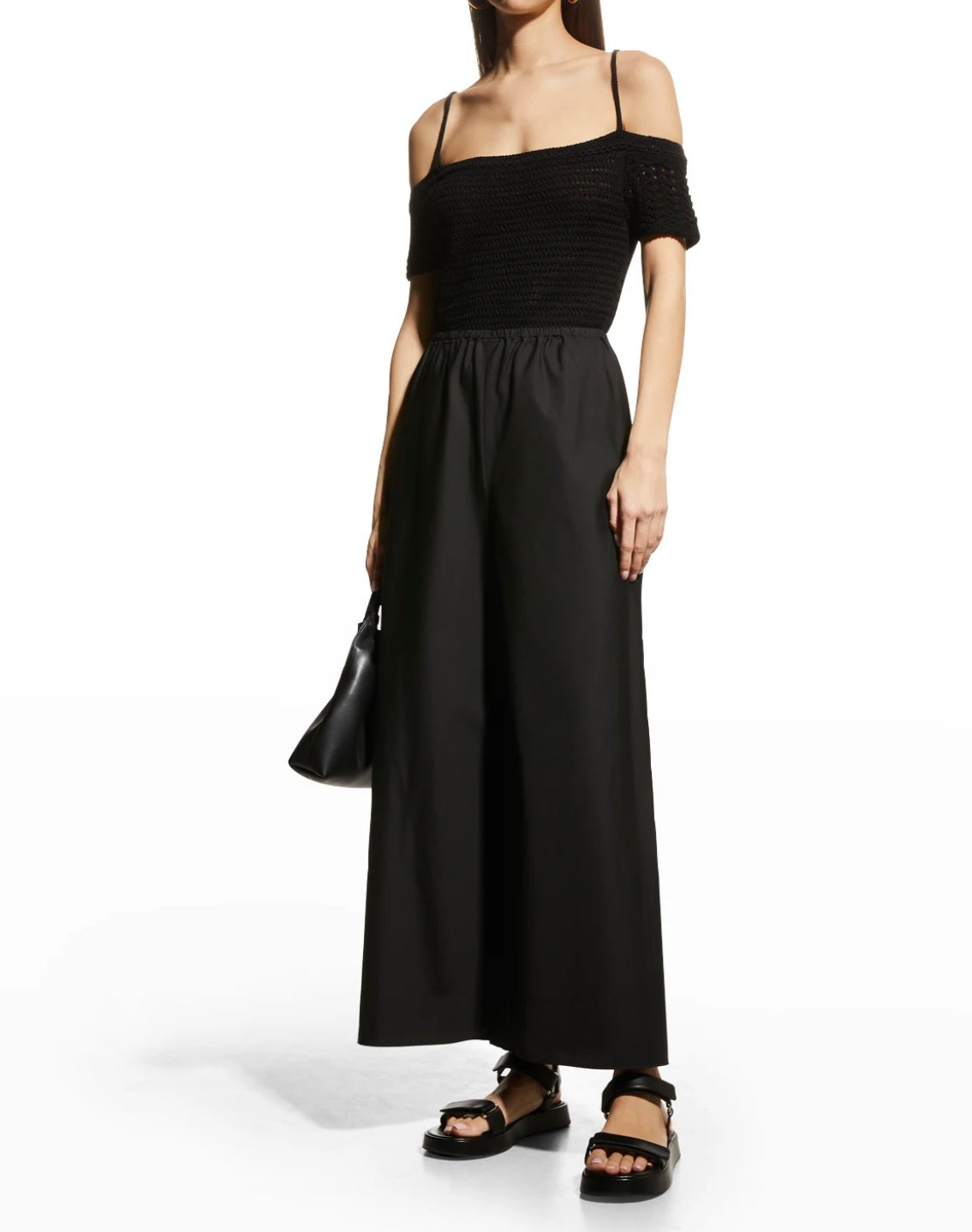 VINCE
Wide Leg Cotton Poplin Pants in Black