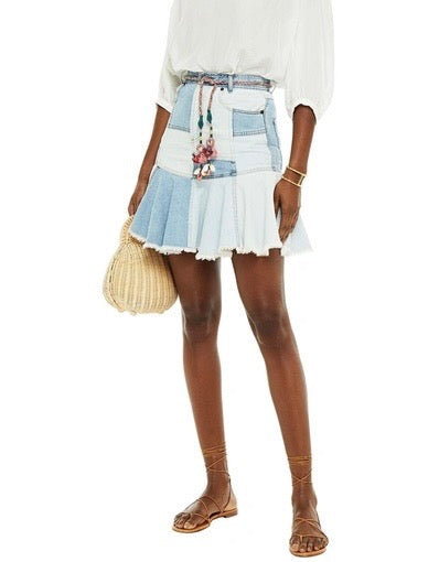 ZIMMERMANN blue denim patchwork skirt