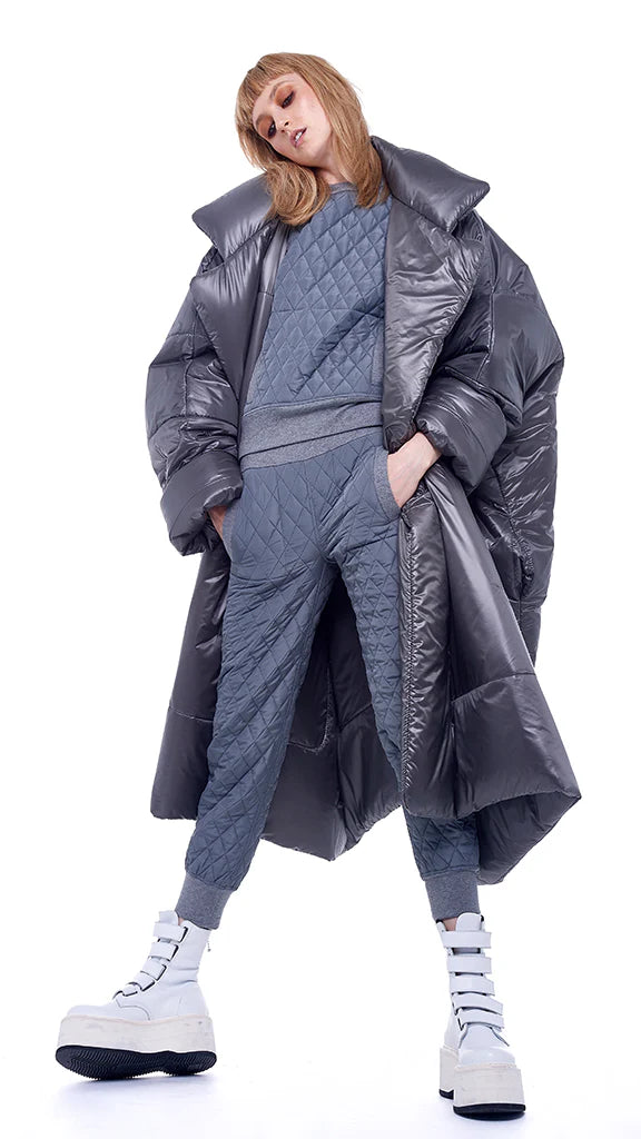 NORMA KAMALI long grey 'sleeping bag' coat with belt