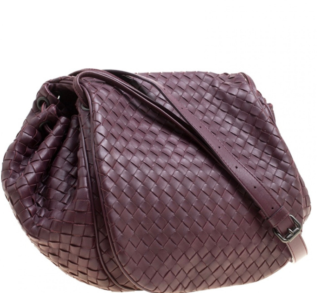 Bottega Veneta
Bottega Veneta Burgundy Intrecciato Leather Drawstring Flap Crossbody Bag