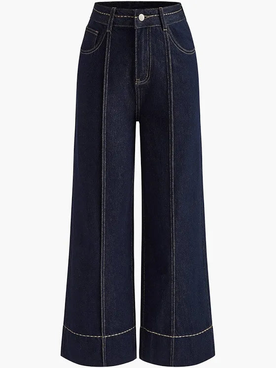 COMMENSE dark wash stitched jeans