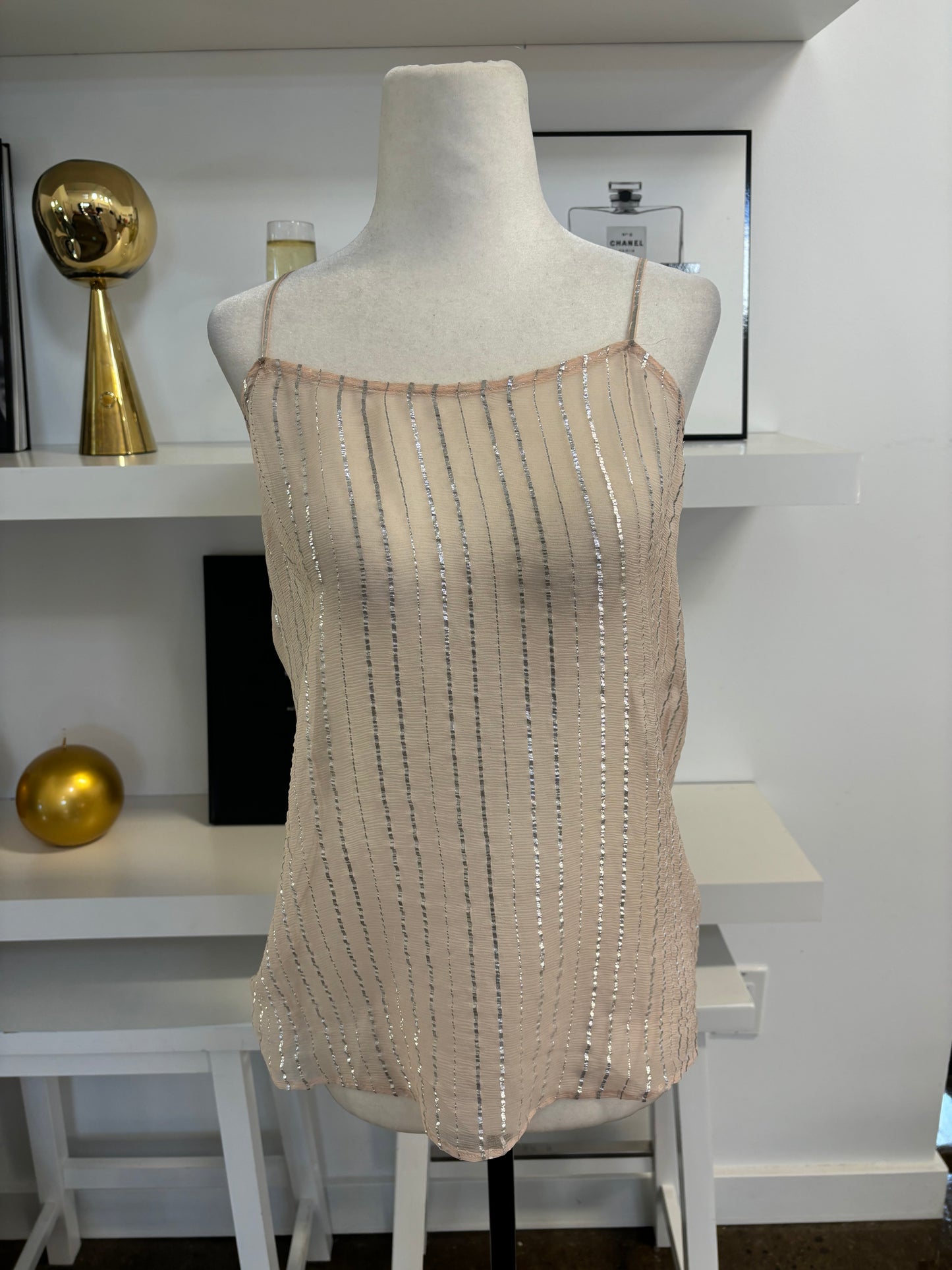 STELLA MCCARTNEY sheer cami with silver stripes