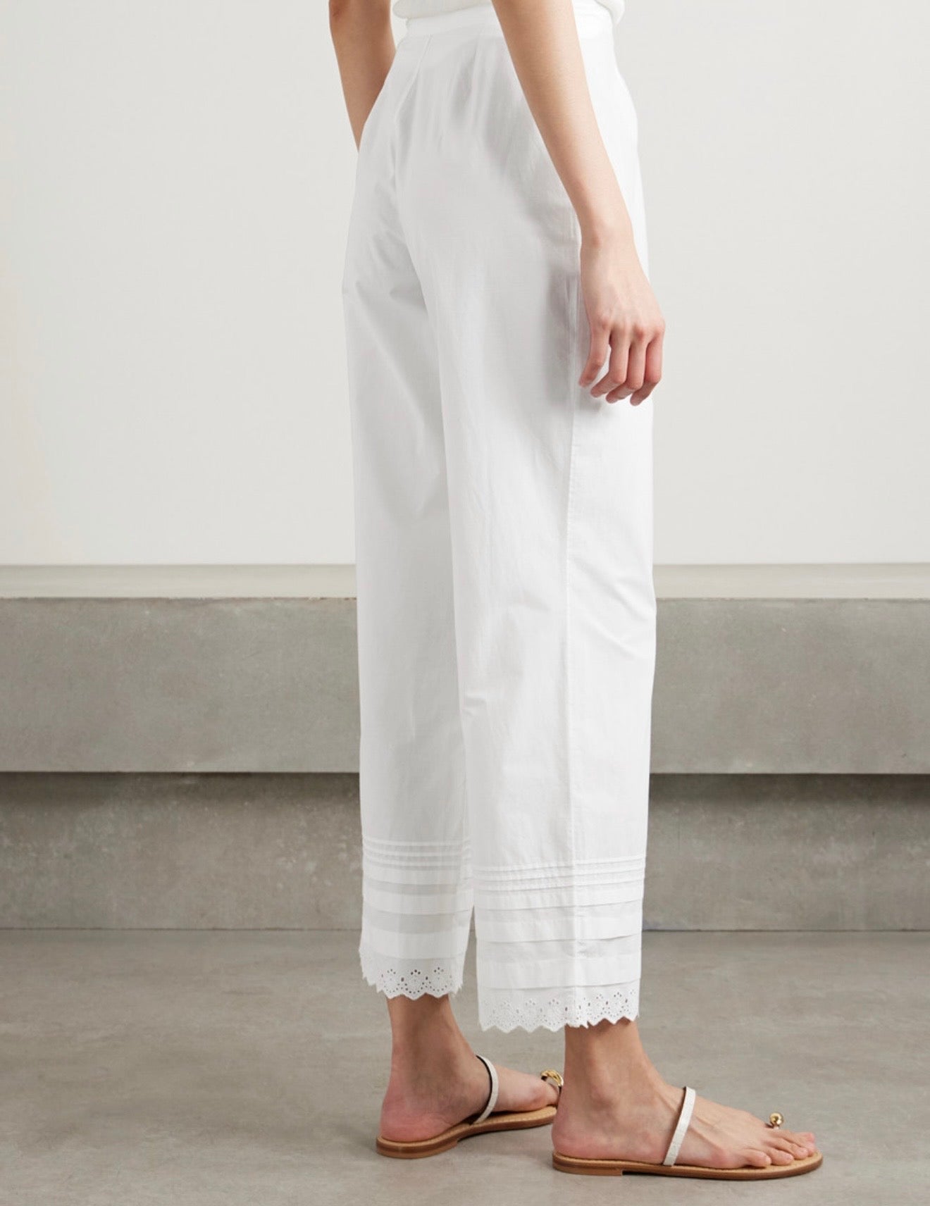 DOEN Francisca broderie anglaise-trimmed pintucked organic cotton-poplin straight-leg pants