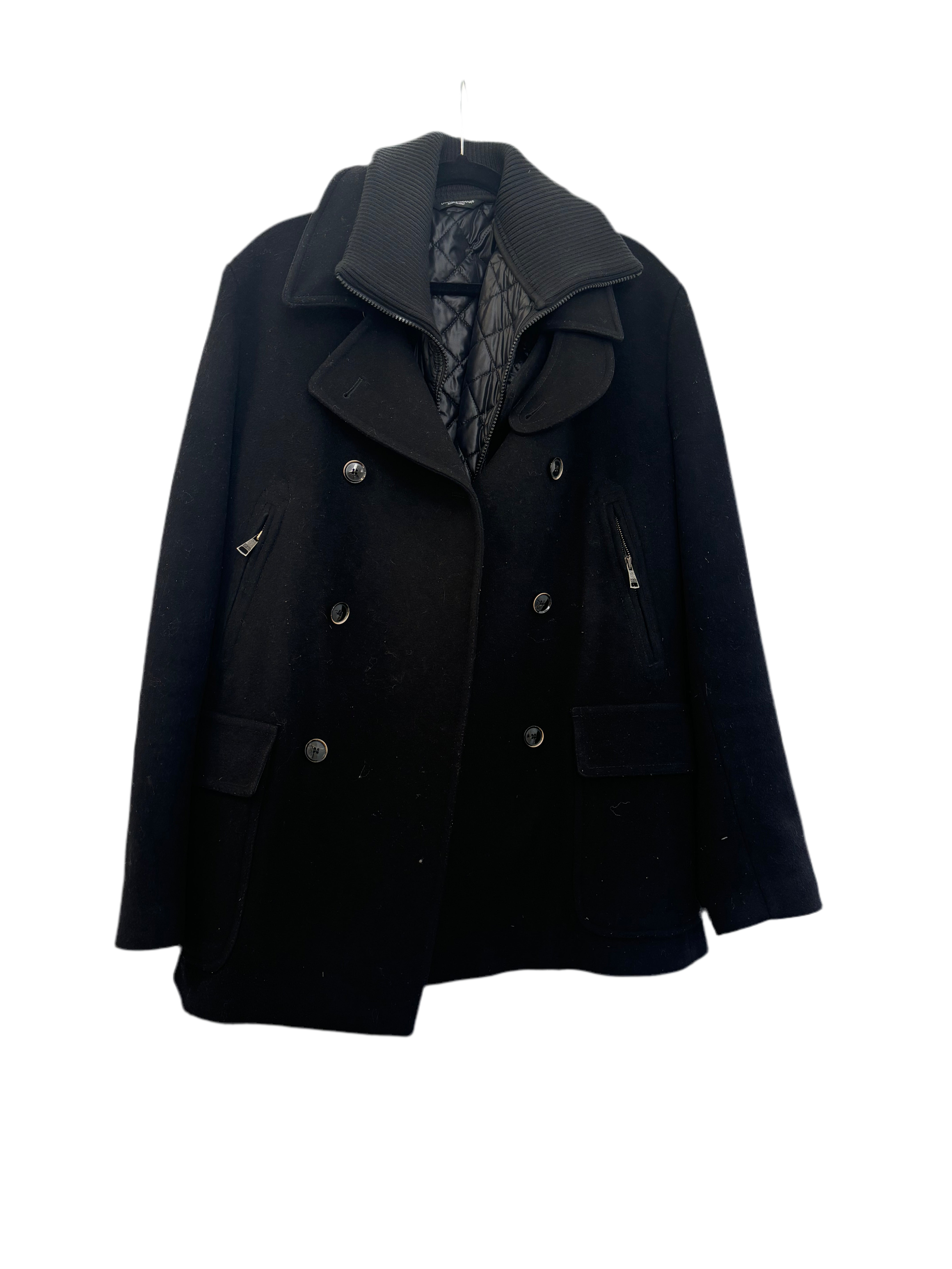 DOLCE & GABBANA black jacket, wool peacoat with removable vest lining (MENS)