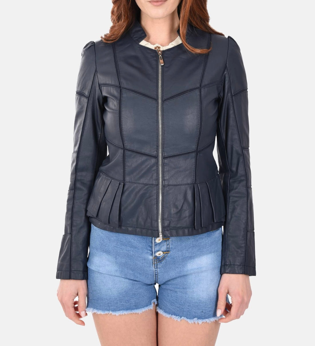 Faux Leather Jacket with Peplum