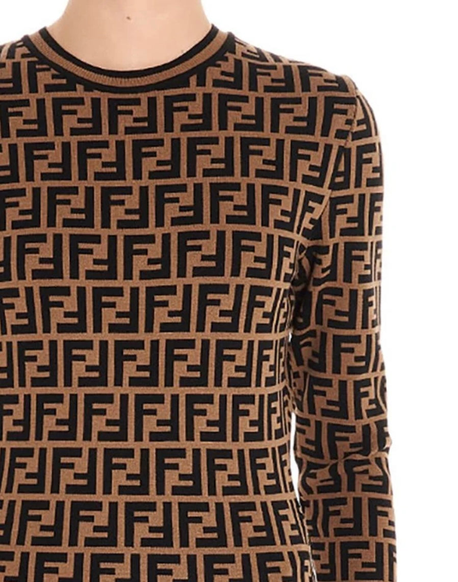 FENDI - ZUCCA Logo Print Longsleeve Dress