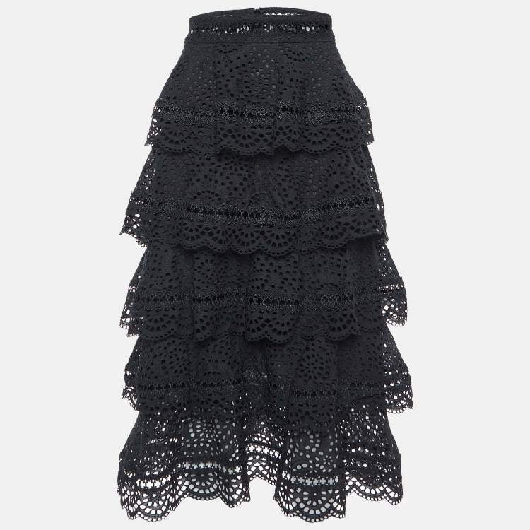 ZIMMERMANN black tiered eyelet skirt