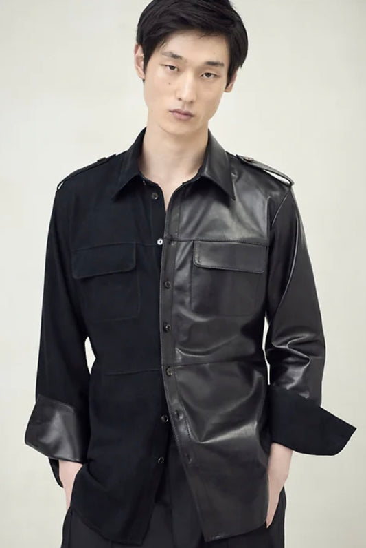 BR X PETER DO LEATHER UTILITY SHIRT