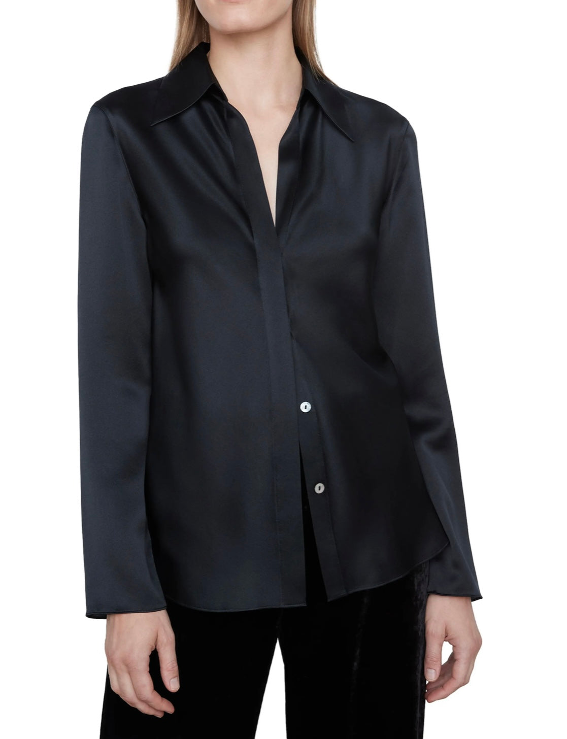 VINCE
Silk Bias Long Sleeve Button-Down Blouse, Black