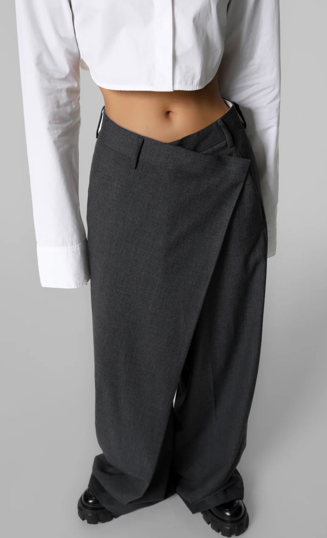 MARJORIE ASYMMETRICAL TROUSERS - CHARCOAL