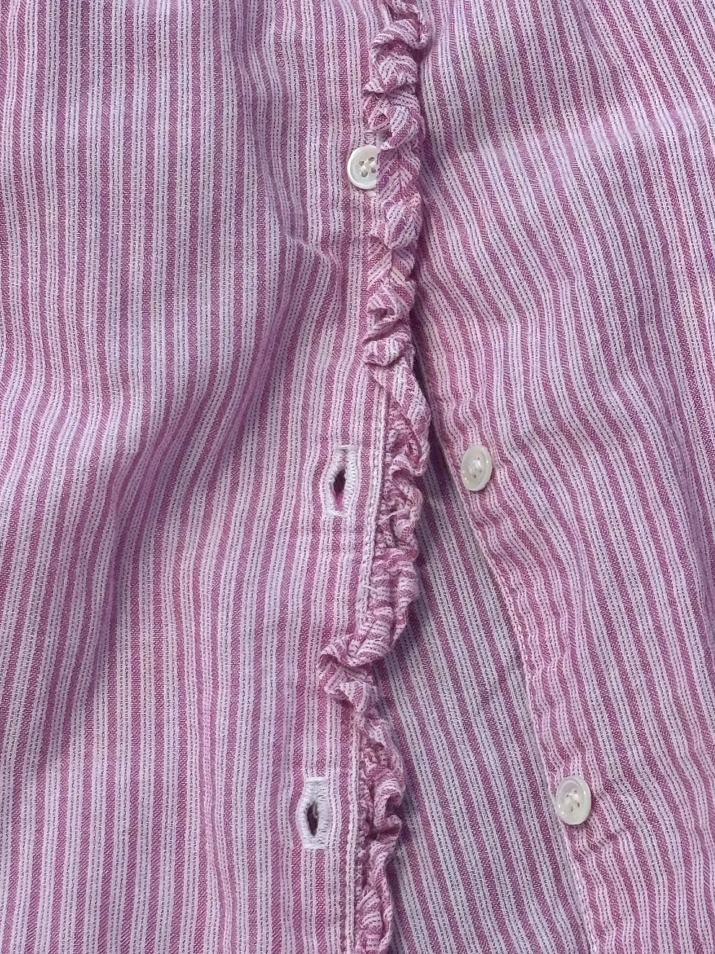 XIRENA pink and white stripe long sleeve button up with tiny ruffles