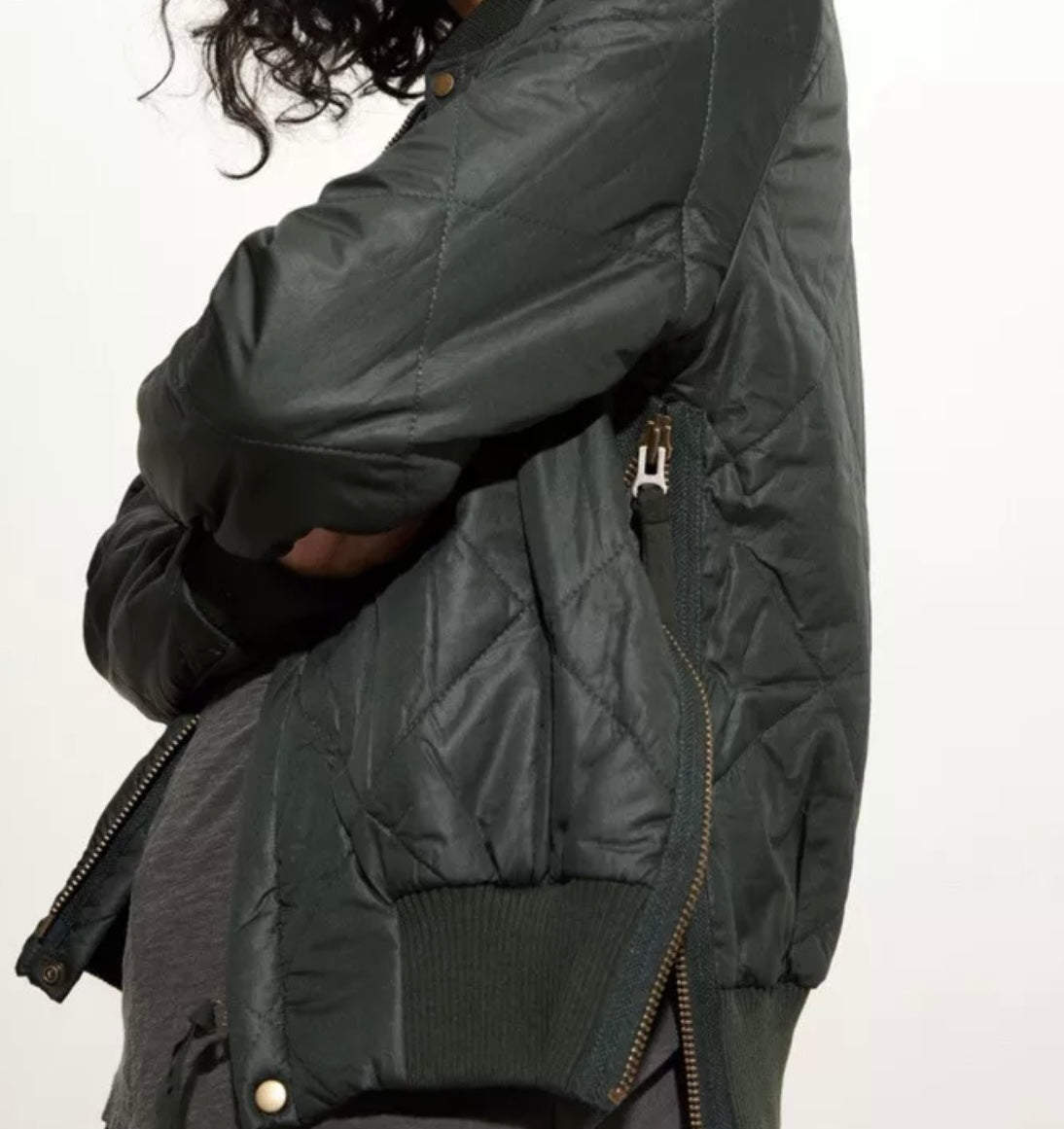 NSF - QUILTED GREEN BOMBER WITH ORANGE LINING