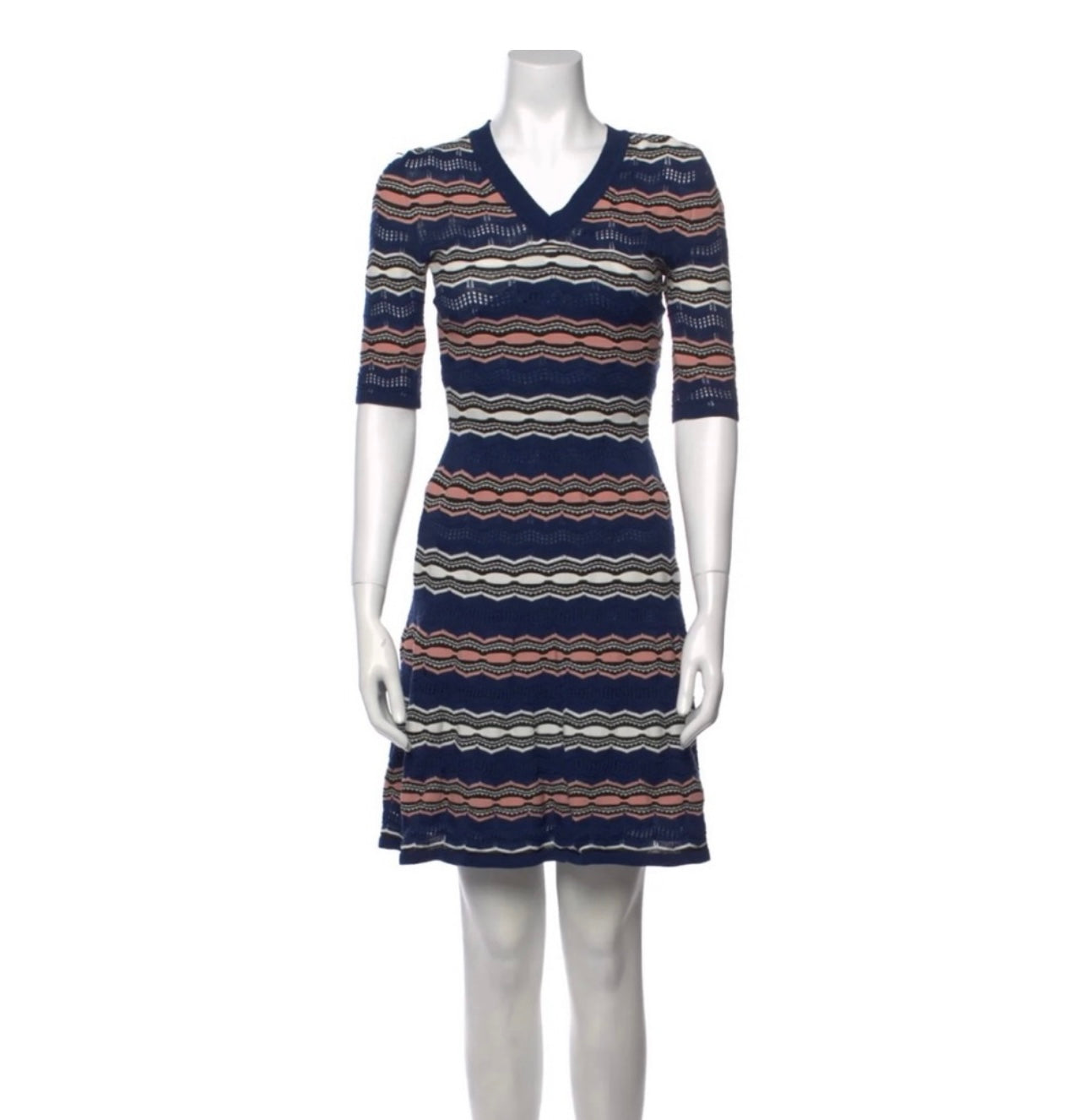 Missoni - Blue, White & Peach Striped Knit Dress
