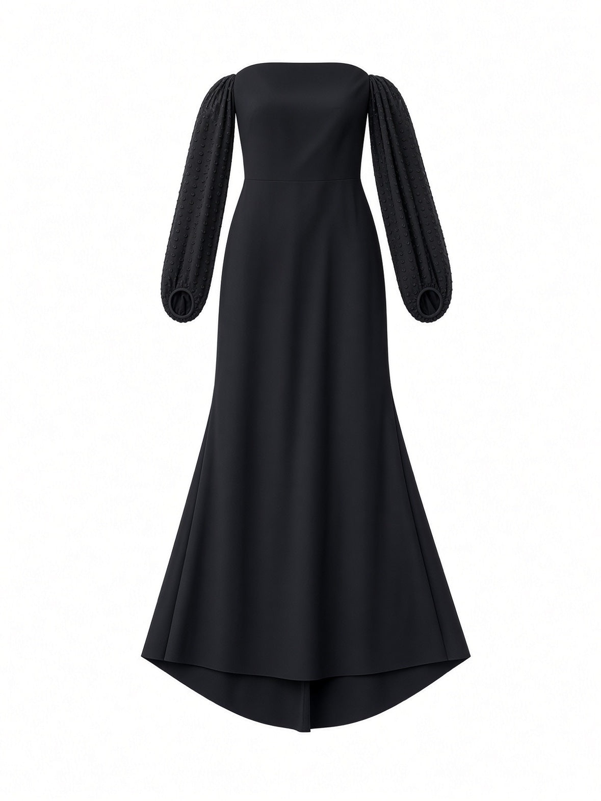 Greta Constantine Black Off Shoulder Dot Sleeve Gown