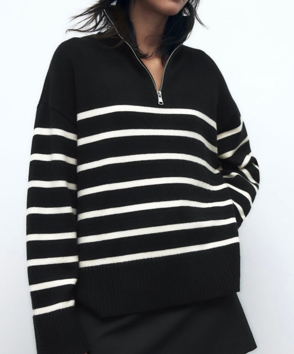 ZARA black and white stripe knit