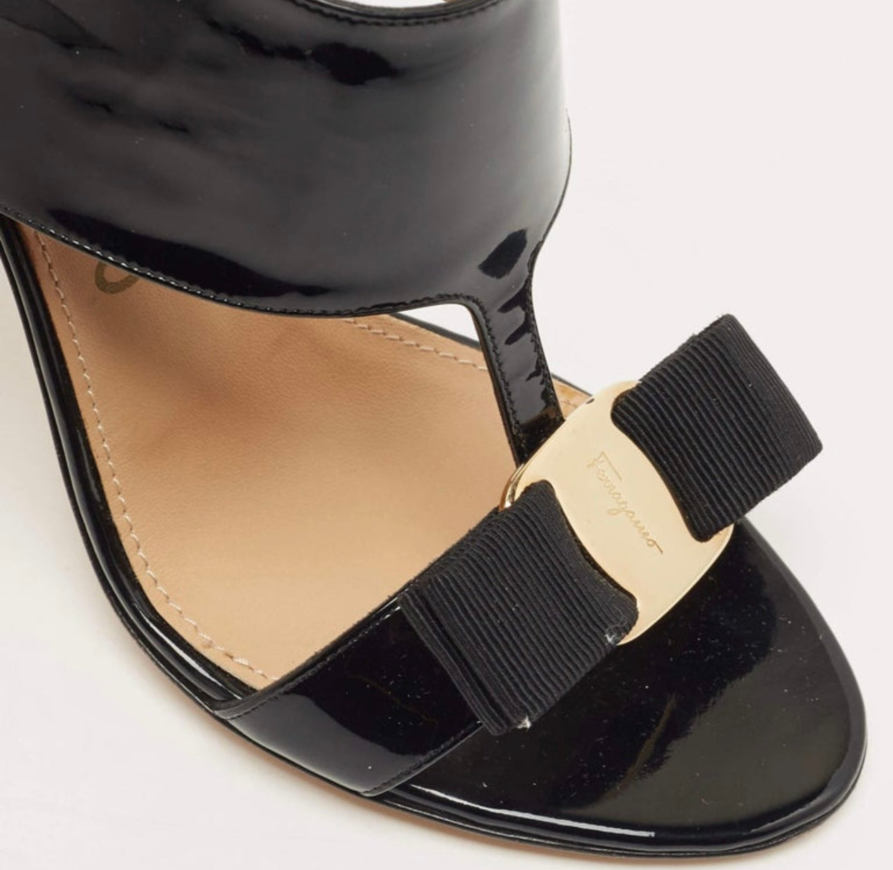 Salvatore Ferragamo - Black Patent Leather Pellas T Strap Sandals