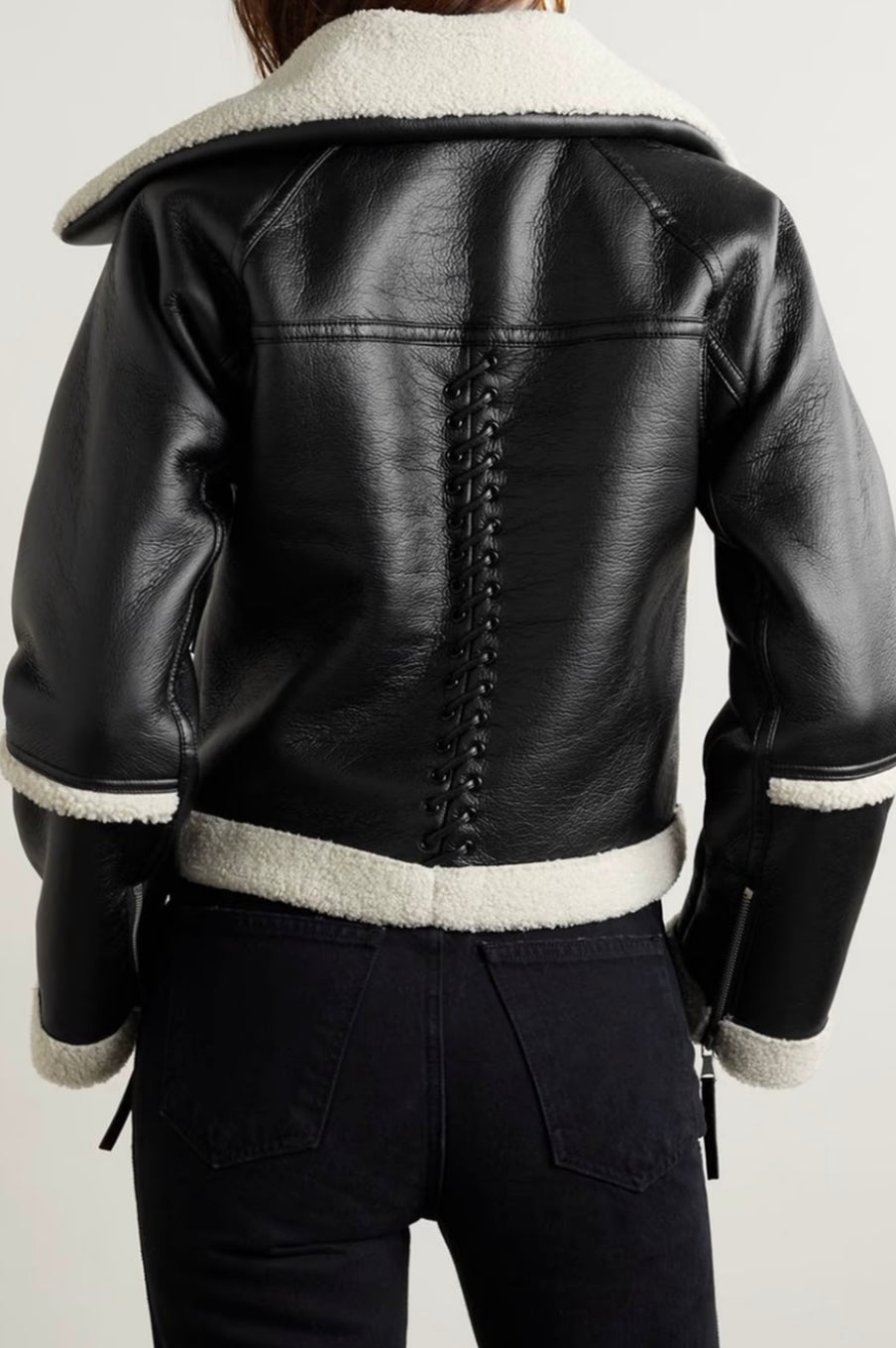 SIMKHAI
Corinne whipstitched faux shearling biker jacket