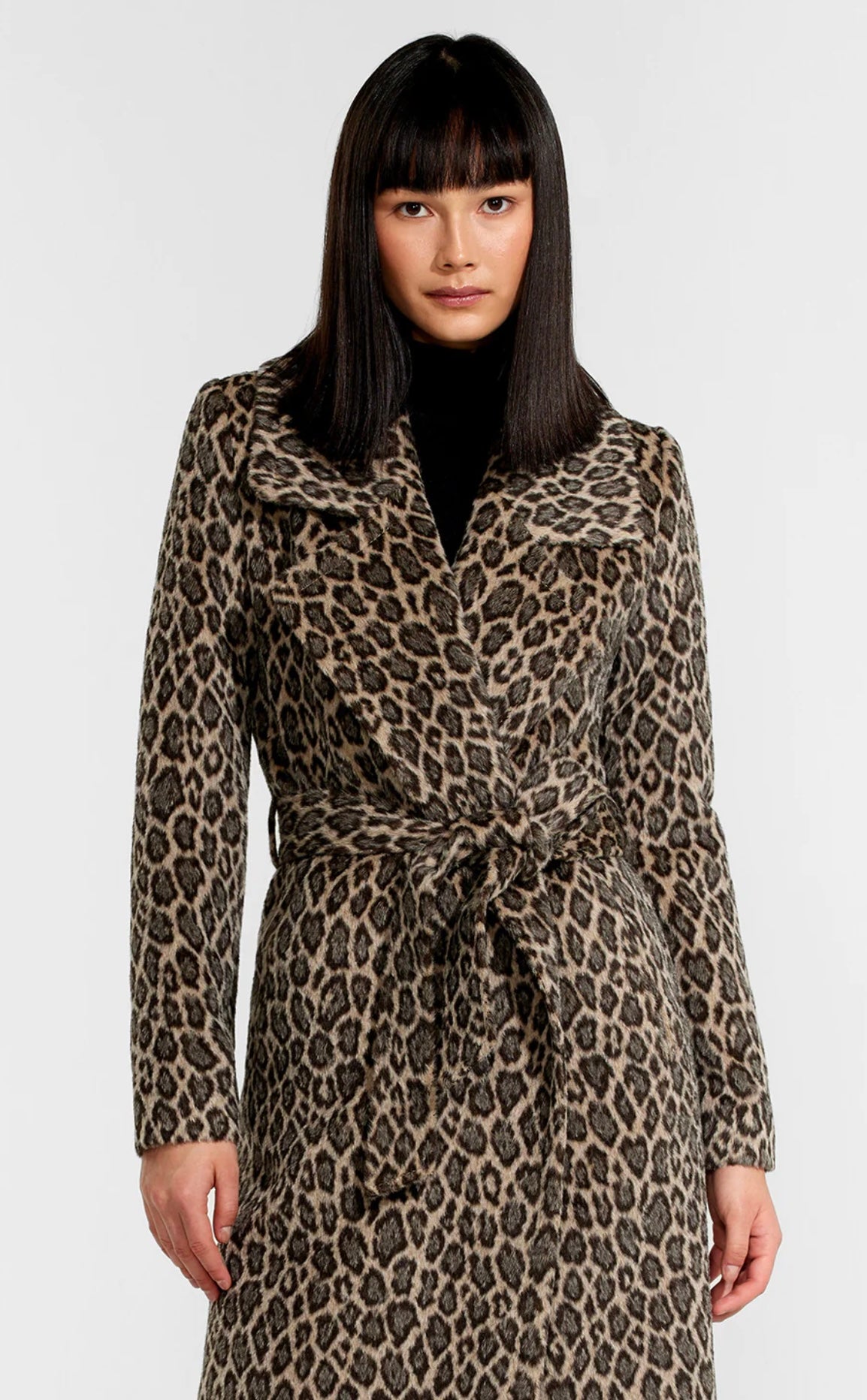 SENTALER - LEOPARD ALPACA LONG NOTCHED COLLAR WRAP COAT