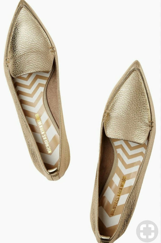 NICHOLAS KIRKWOOD - GOLD LEATHER POINTED FLATS