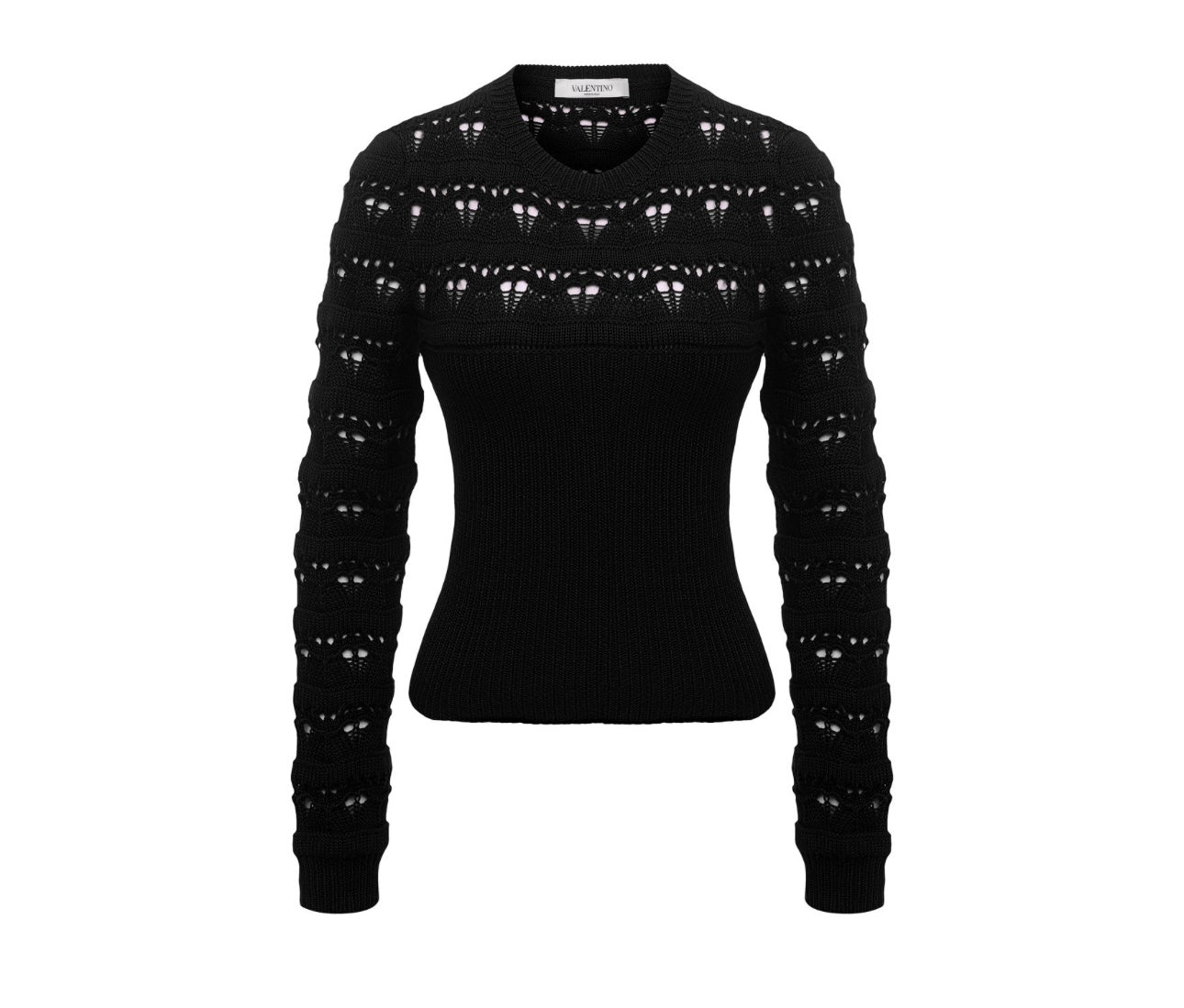 VALENTINO- Black crochet knit sweater