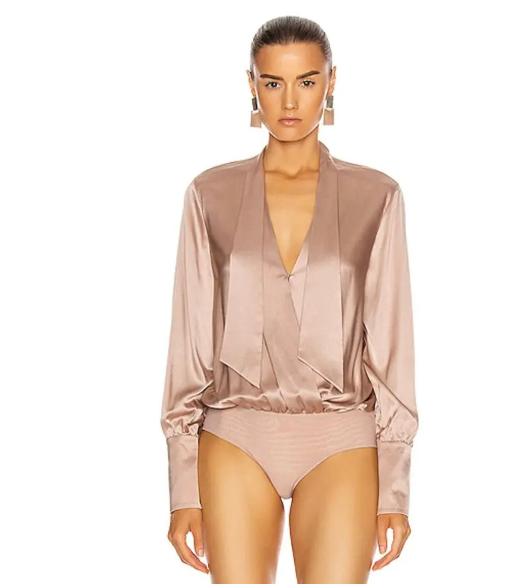 JONATHAN SIMKHAI 
Tess Wrap Front Bodysuit In Neutral