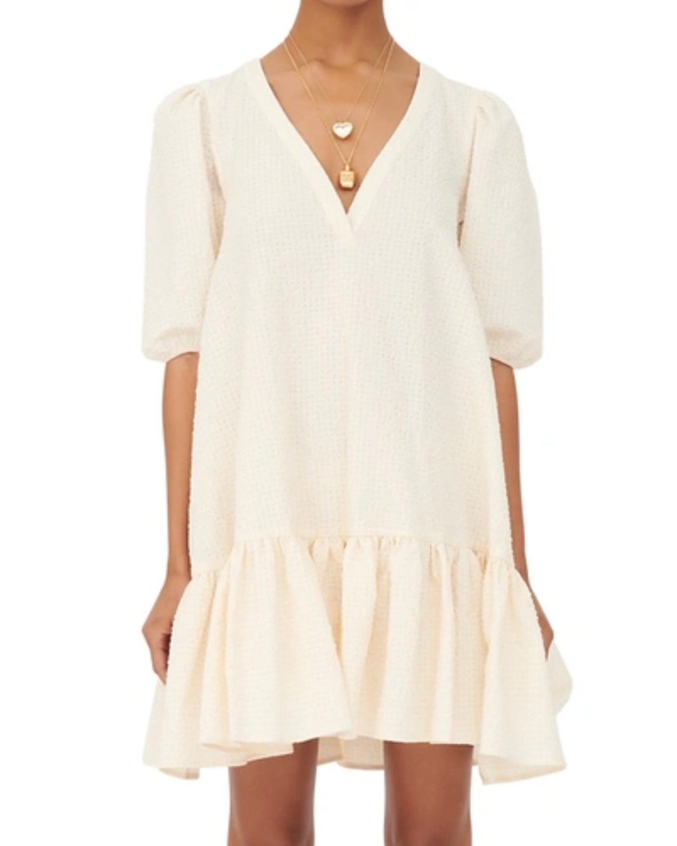 MAJE cream seersucker smock dress